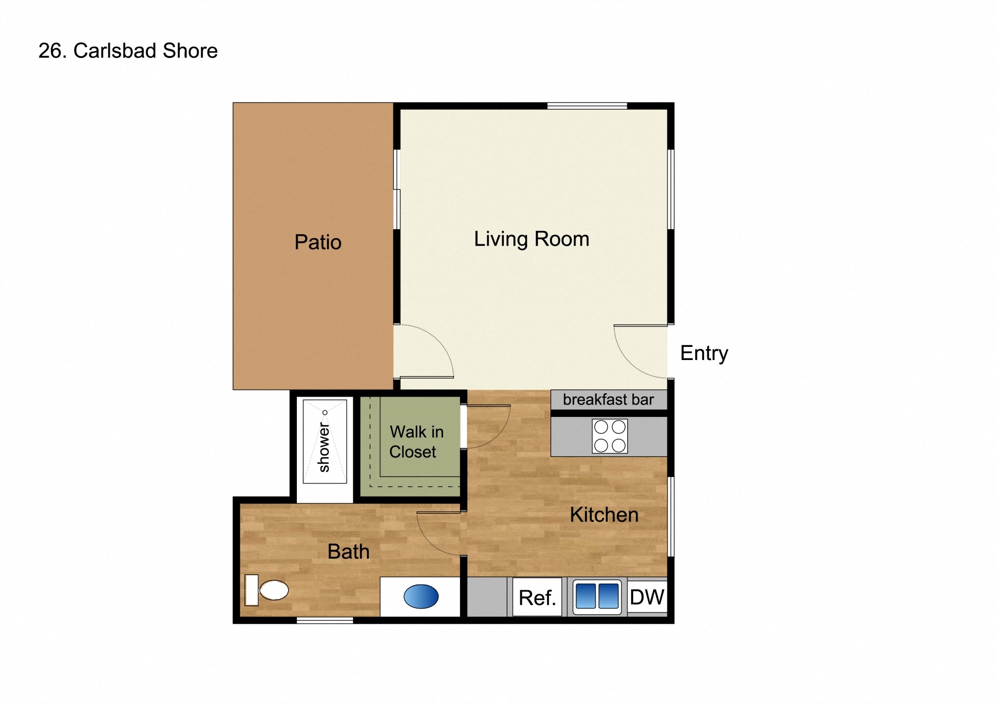 Floor plan for studio, 1 bath, 400 sqft